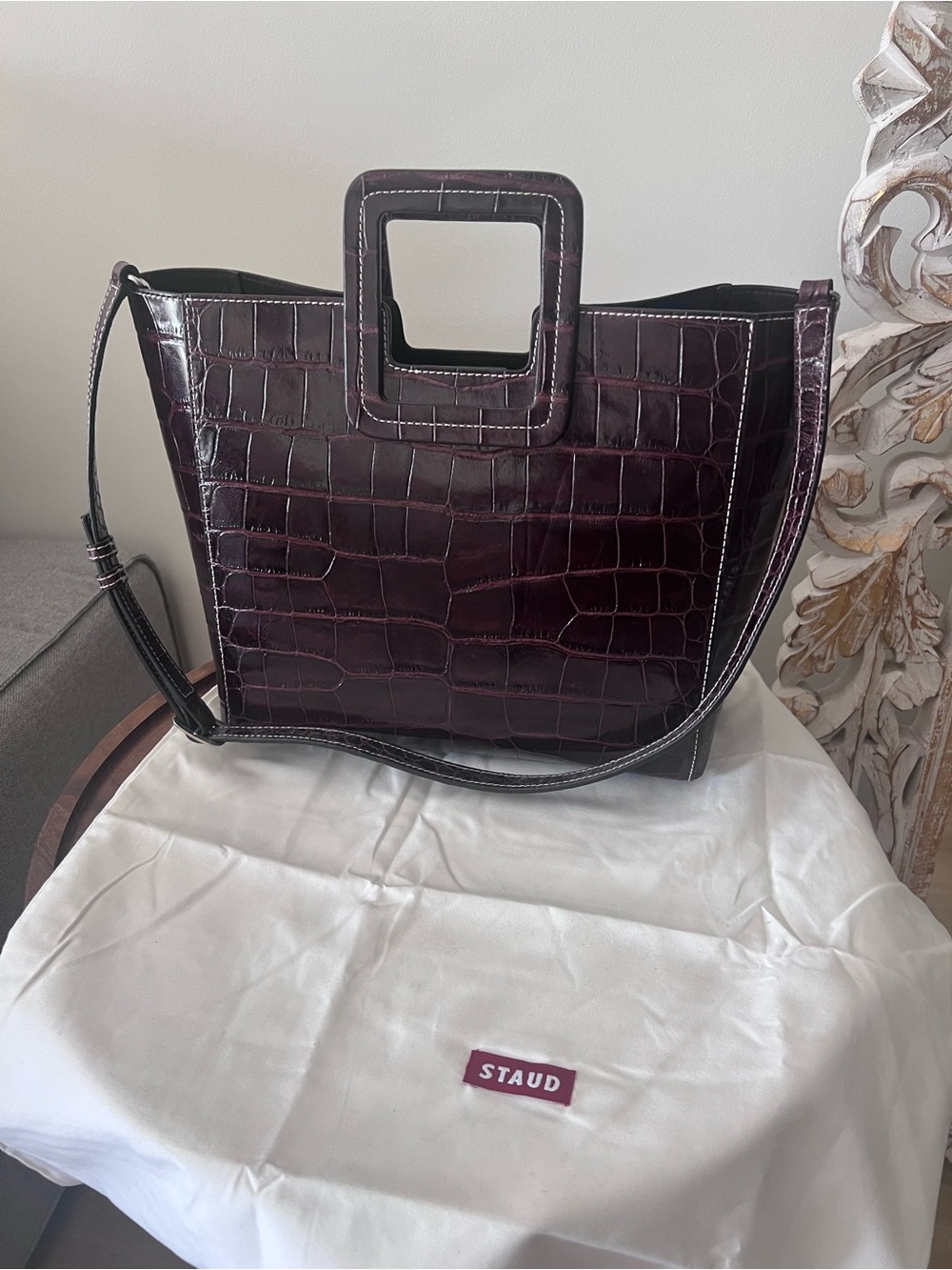 STAUD Croc-Embossed Tote with Pouch - Picture 2 of 6